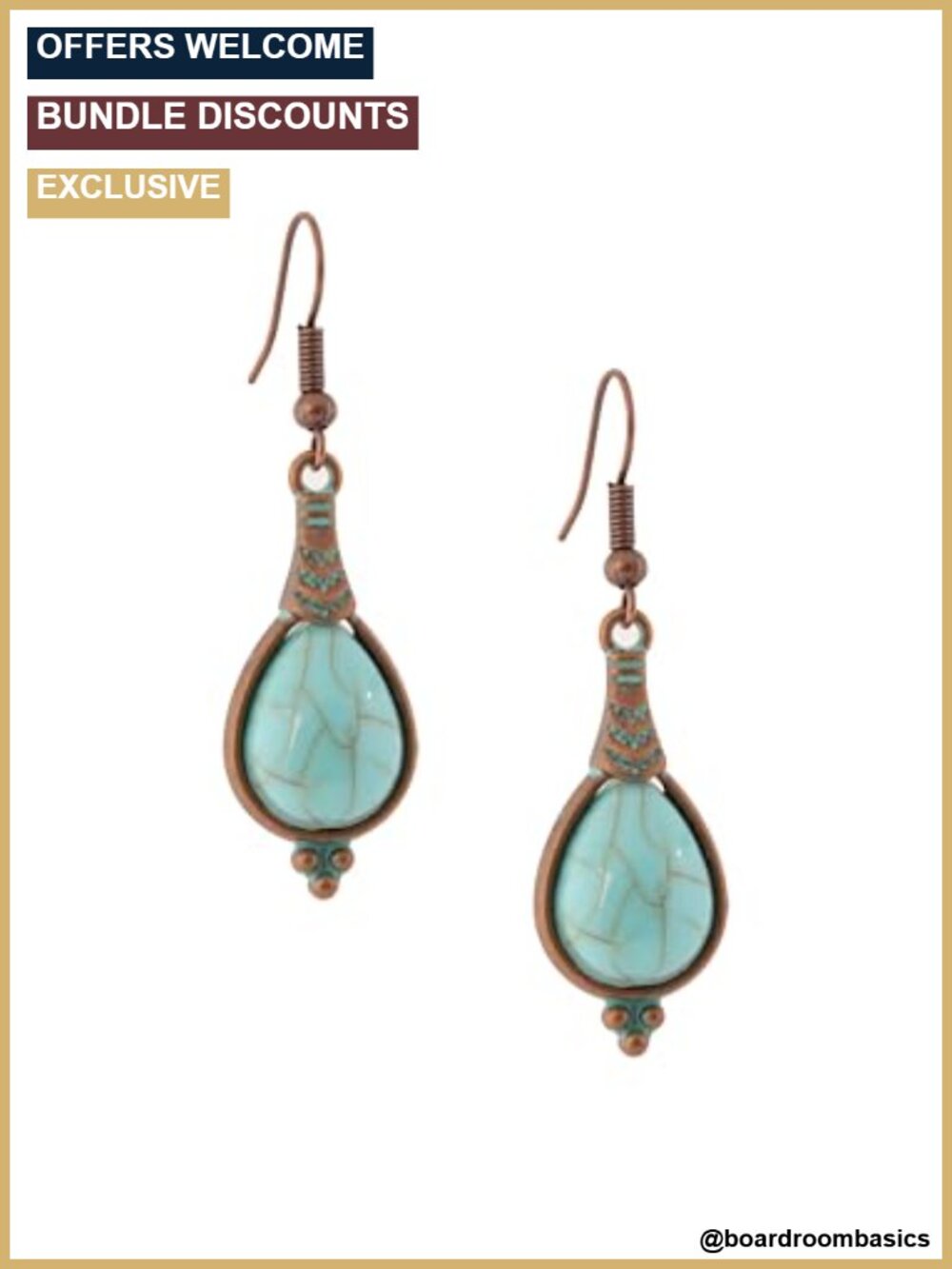 Boho Turquoise Teardrop Dangle Drop Earrings for Women Antique Copper Tone